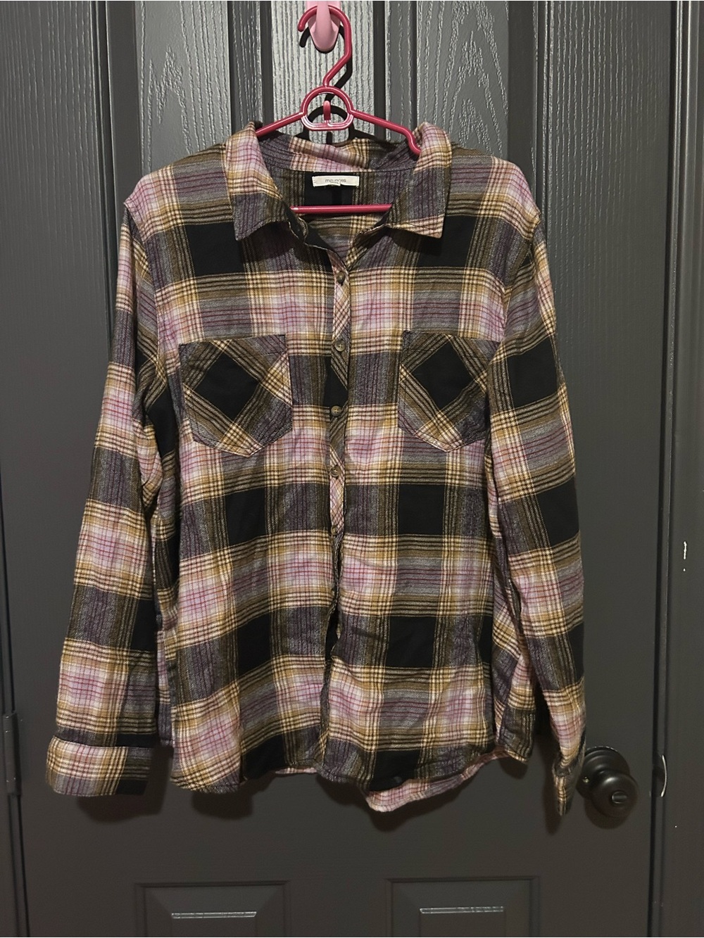 Maurice’s Plaid Flannel Button-Up Shirt - Black and Pink